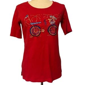 Quacker Factory patriotic beaded bicycle tee‎ shirt red size XXS A262568